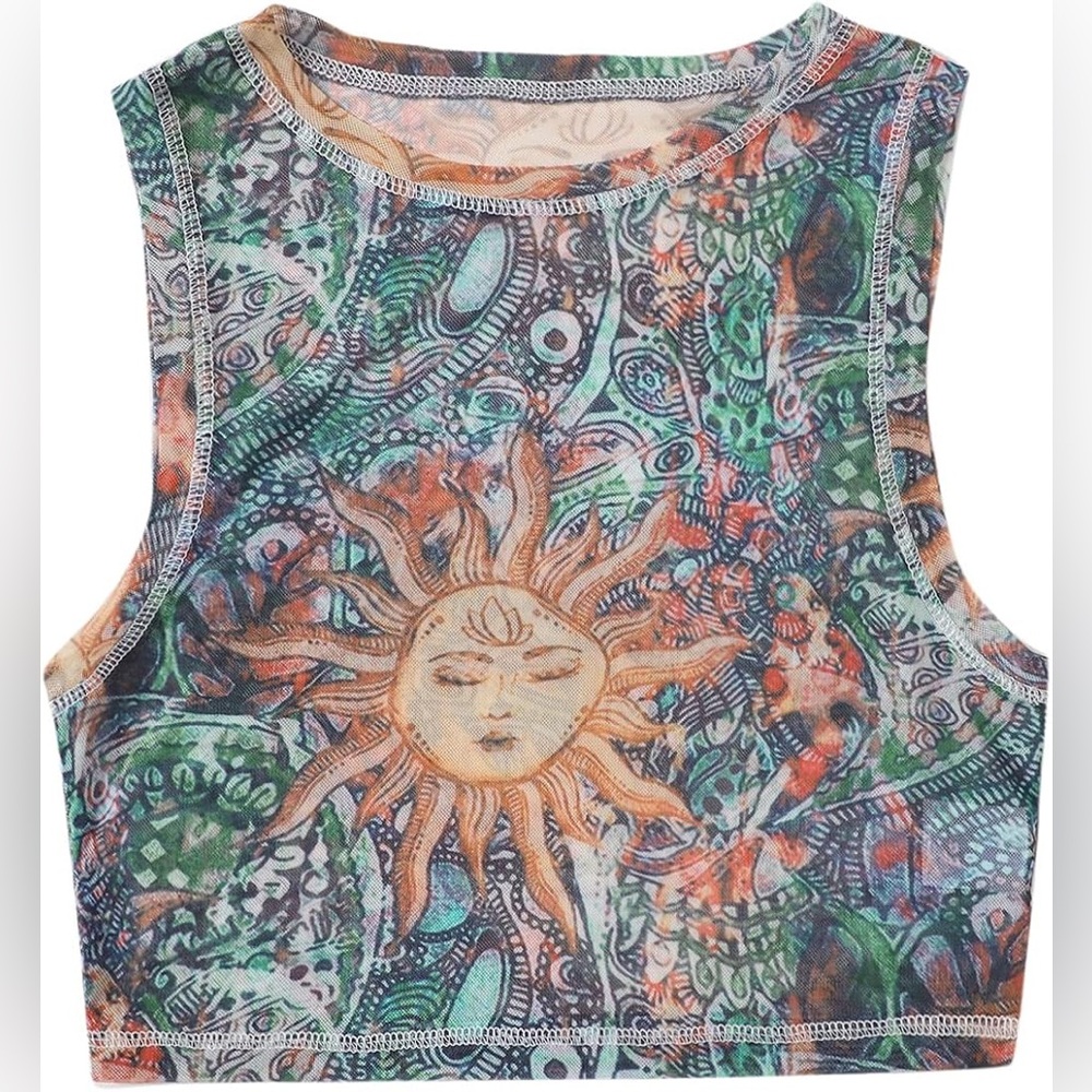 SHEIN Multicolor Pattern Mesh Top